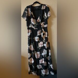 Forever 21 Black Maxi Wrap Dress with Pink & Cream Floral Print